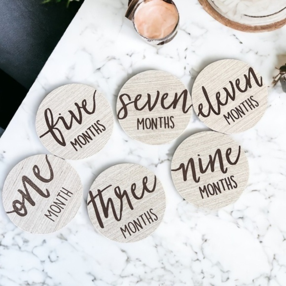 Monthly Baby Update Round Engraved Wooden Sign Discs Double Sided